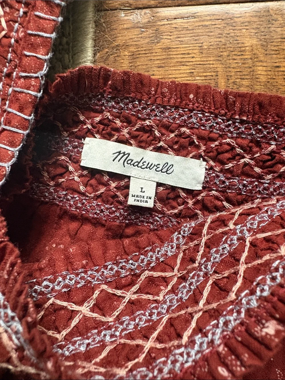 Madewell Rust Smocked Square-Neck Peasant Blouse Women’s L